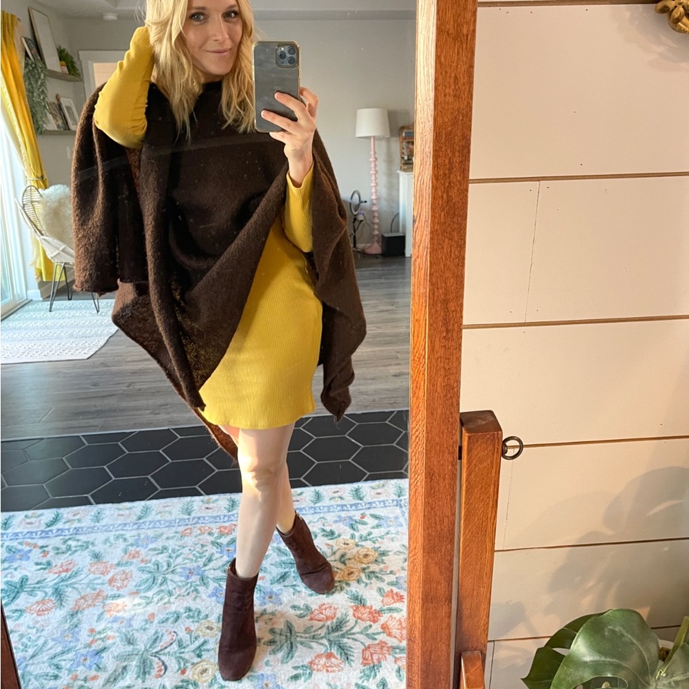 FLAX boho brown poncho style top Sz one size